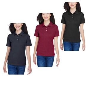 11pcs Womens Harriton cotton polo - black, navy, wine